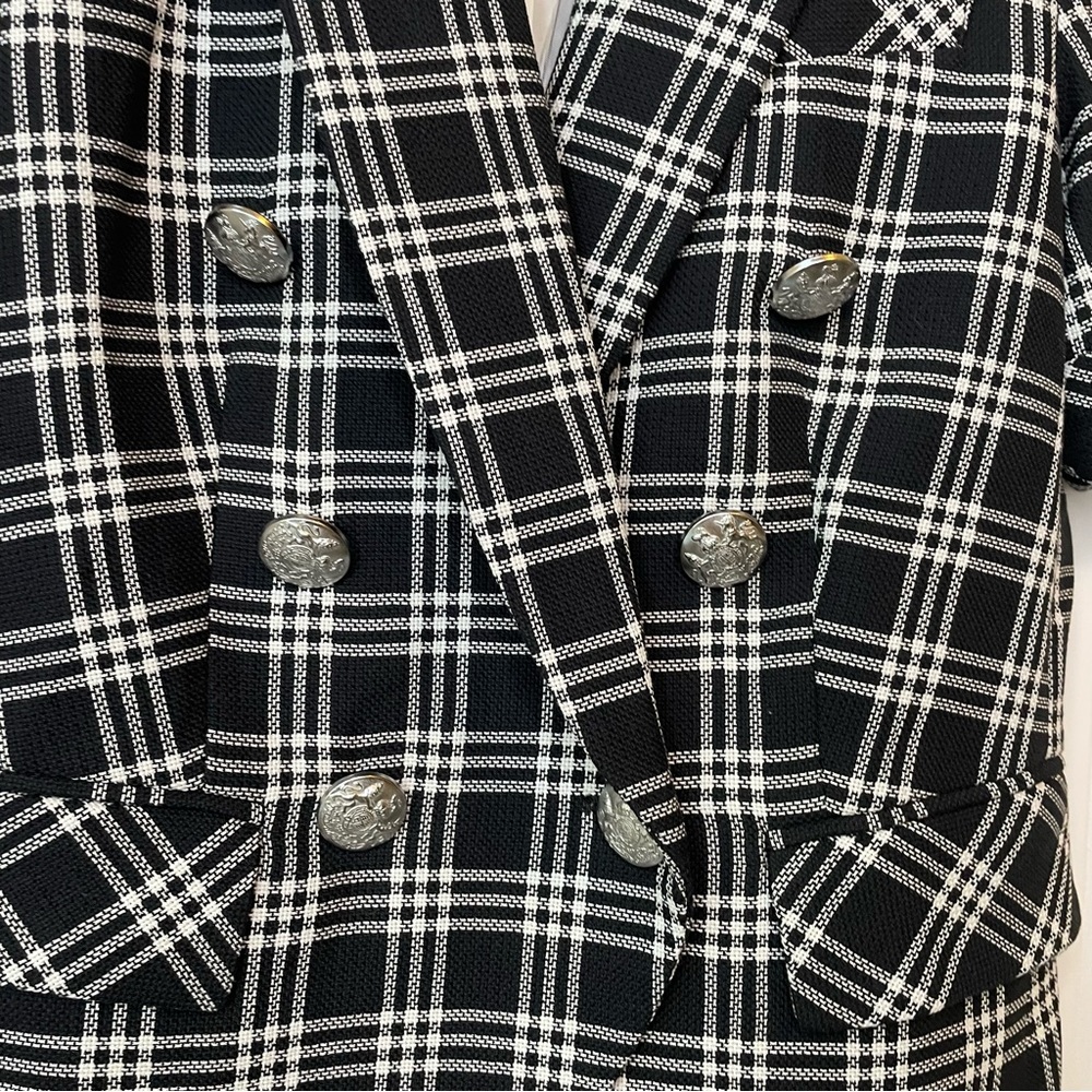 Veronica Beard Jenny Check Plaid Short Sleeve Dickey Jacket Black White Size 2 - Picture 5 of 10